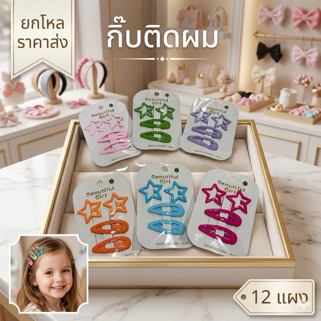 🌷ยกโหล 🌷 กิ๊บติดผม กิ๊บดาว ราคาส่ง 12 แผง C1110