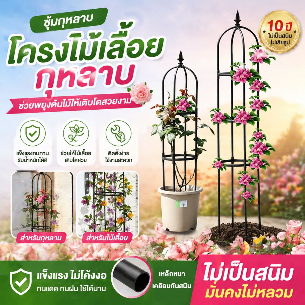 ท่อเหล็กเคลือบ PE ท่อขนาด 11mm ซุ้มกุหลาบ ซุ้มกุหลาบเลื้อย โครงกุหลาบเลื้อย ซุ้มไม้เลื้อย กันสนิม