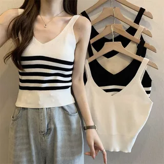 พร้อมส่งในไทย** เสื้อไหมพรมสายเดี่ยว สีพื้นสีสุภาพ ใส่ลำลองได้ Y327