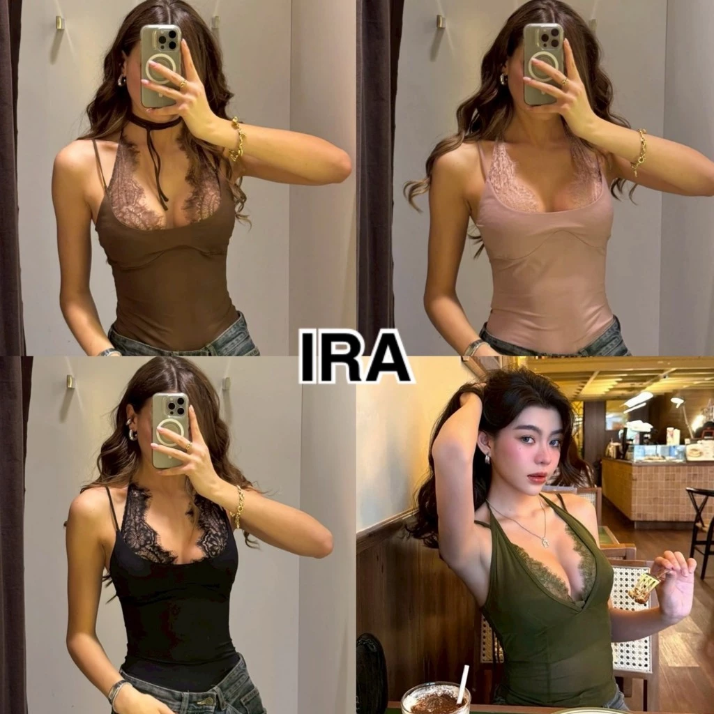 BY IRA (2026-111) Moally Top ชุดจั๊มสูทเย็บลูกไม้ดีไซน์เชือกแขวนสำหรับผู้หญิง พร้อมสวมใส่ง่ายในฤดูใบไม้ผลิ