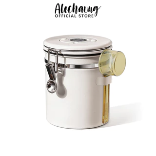Alechaung กล่องเก็บเมล็ดกาแฟ 1.2L 1.5L 1.8L กระปุกสแตนเลส แถมช้อน ตั้งวันที่บนฝาได้ Coffee Container