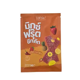 ผลไม้รวมคลุกพริกเกลือ แผ่นพอดีคำ จี๊ดจ๊า Mixed Fruit Sheet Cut สูตรสตรอ์เบอร์รี่ มัลเบอร์รี่ by Grand Mom Aead