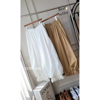 𝐔𝟐✨พร้อมส่ง🌸🤎กางเกงขาวยาวจั้มขาแต่งขอบลูกไม้ป้าย🔖U2