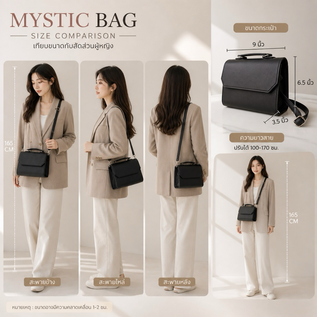 La Lune Mystic กระเป๋าสะพายข้างผู้หญิง กระเป๋าหนัง PU ดีไซน์เรียบหรู สายปรับได้ Made in Thailand