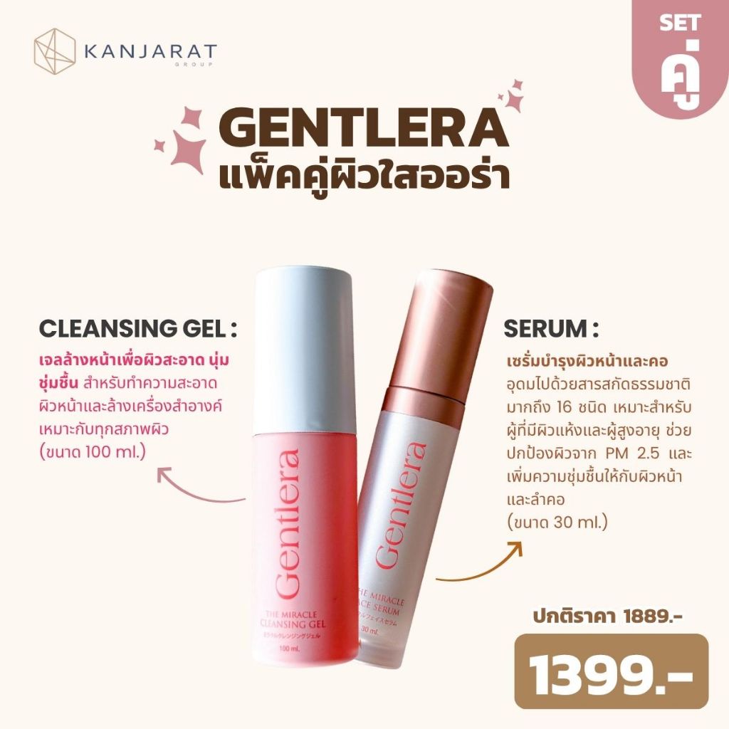 เจลล้างหน้า 100 ml. + เซรั่ม Gentlera 30 ml.