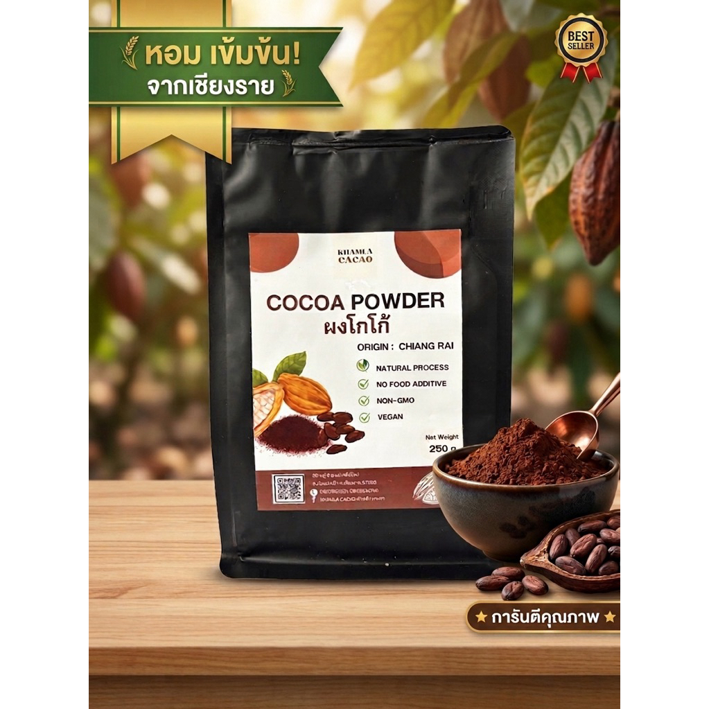 ผงโกโก้แท้100%เชียงราย สีเข้ม 250 กรัม [คำหล้า คาเคา KHAMLA CACAO]