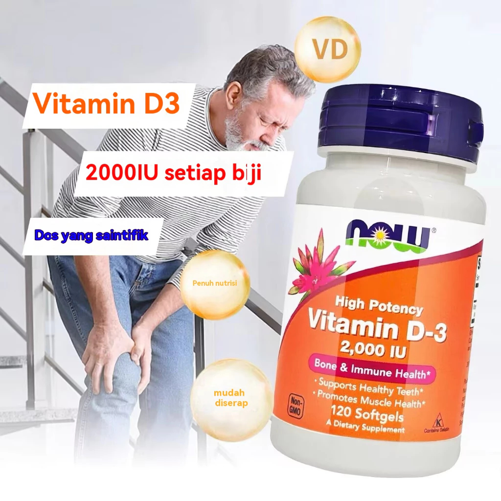 NOW Foods Vitamin D3 ความเข้มข้นสูง 2000 IU บรรจุ 120/240 ซอฟต์เจล Now Foods, Vitamin D-3 2000 IU 12