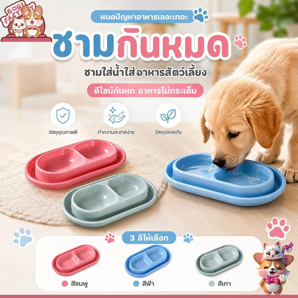Boqi factory ชามกันมดสำหลับใส่อาหารสัตว์เลี้ยง ชาม 2 หลุม BP113