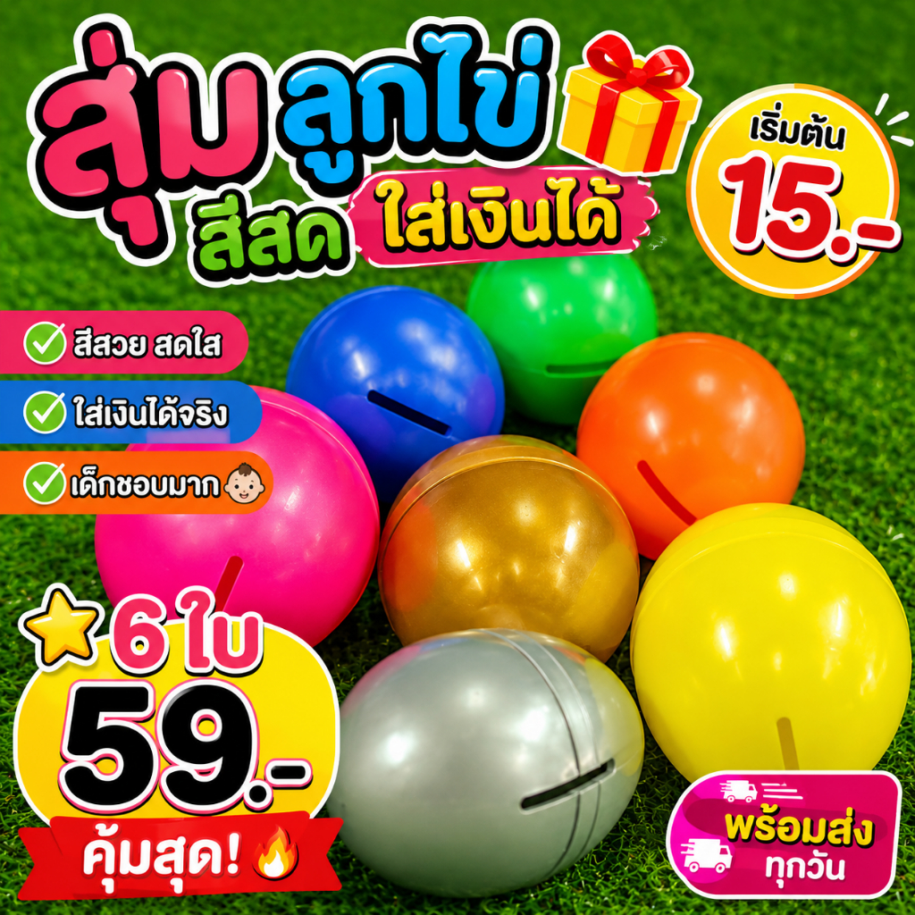 ลูกไข่สุ่ม สีสดใส ใส่เงินได้ 🎁 ของเล่นเด็ก ไข่ออมสิน คละสี พร้อมส่ง 1/6/10/20 ใบ ราคาคุ้ม