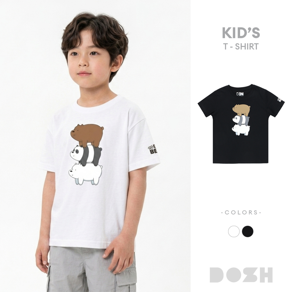 DOSH KID'S T-SHIRTS WE BARE BEARS เสื้อยืดคอกลมเด็ก 2สี (ขาว-ดำ) PWBBBT5000 (2-12)