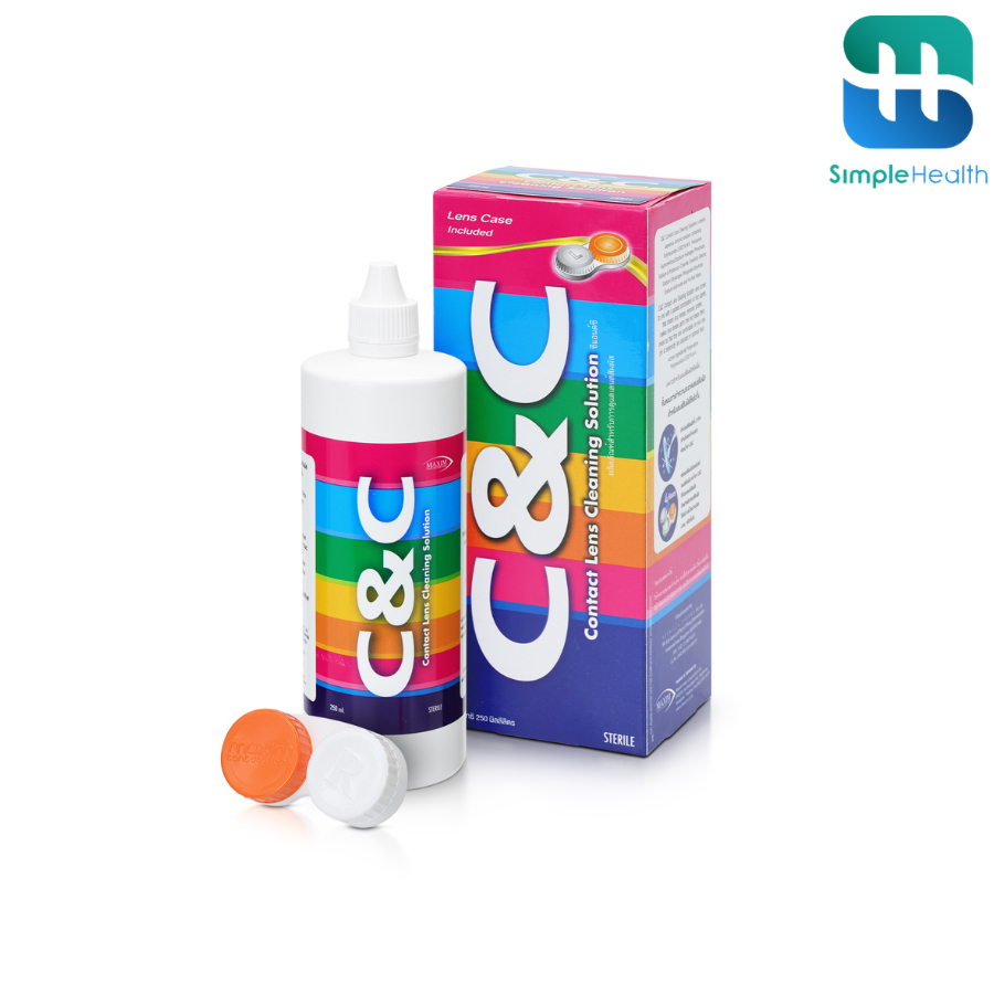 Simple health น้ำล้างคอนเเทคเลนส์ ฆ่าเชื้อโรคที่ติดอยู่ที่ผิวของคอนแทคเลนส์ C&C ชะล้างคราบสิ่งสกปรก ห้ามหยอดตาขนาด 250ML