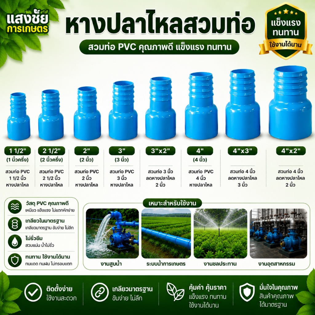 หางปลาไหล PVC สวมท่อ ข้างเดียว K&Pและ KN ข้อต่อสวมสายยาง+สวมท่อPVC หางไหล พีวีซี (สีฟ้า)