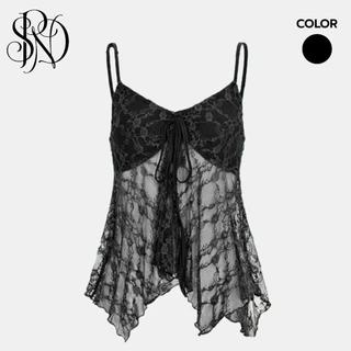 SPND【พร้อมส่ง】Lace Cami Top - เสื้อสายเดี่ยวลูกไม้ซีทรู ดีไซน์ผูกหน้า อัปลุคสวยสับสไตล์ Y2K!