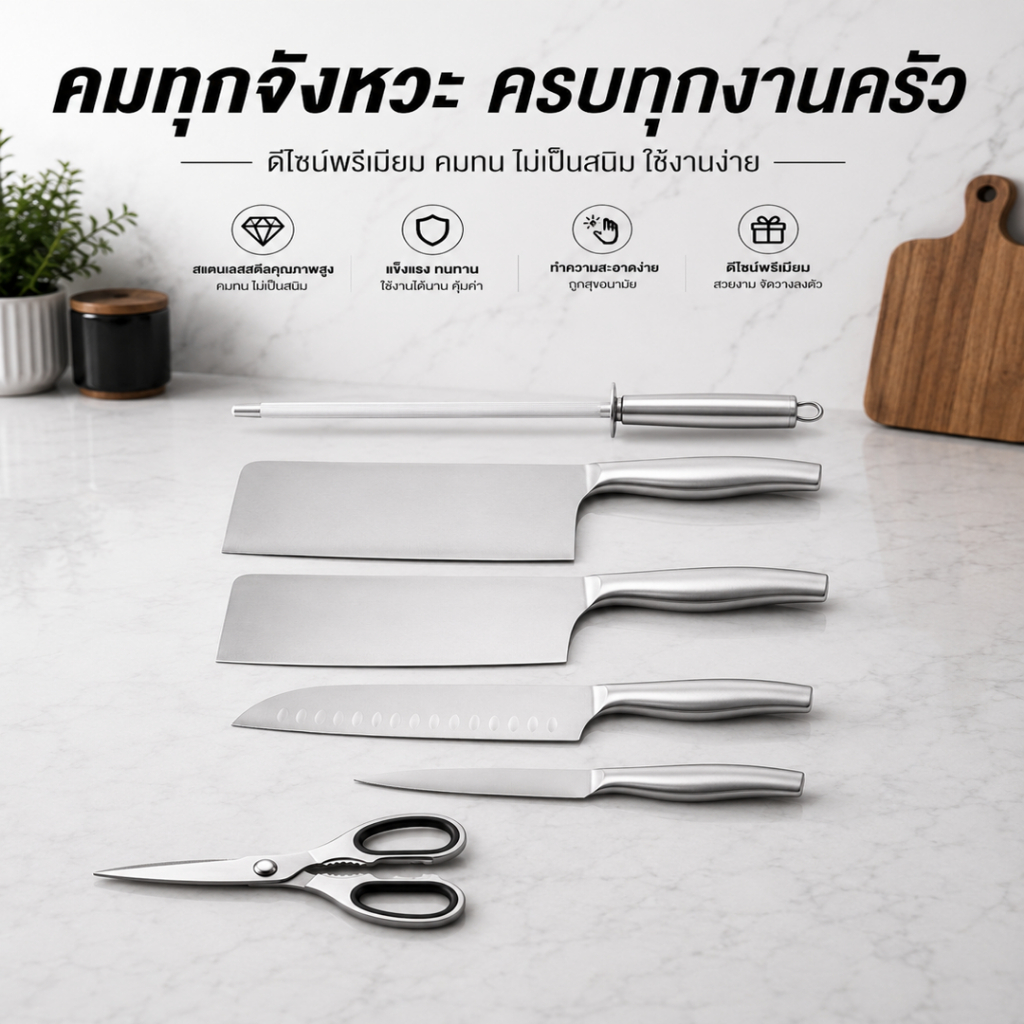ชุดมีดญี่ปุ่น (1 เซต 6 ชิ้น) มีดแล่เนื้อ ชุดมีดทำครัว มีดแล่เนื้อสแตนเลส เหล็ก SK5 คมกริบ เกรดพรีเมี่ยม