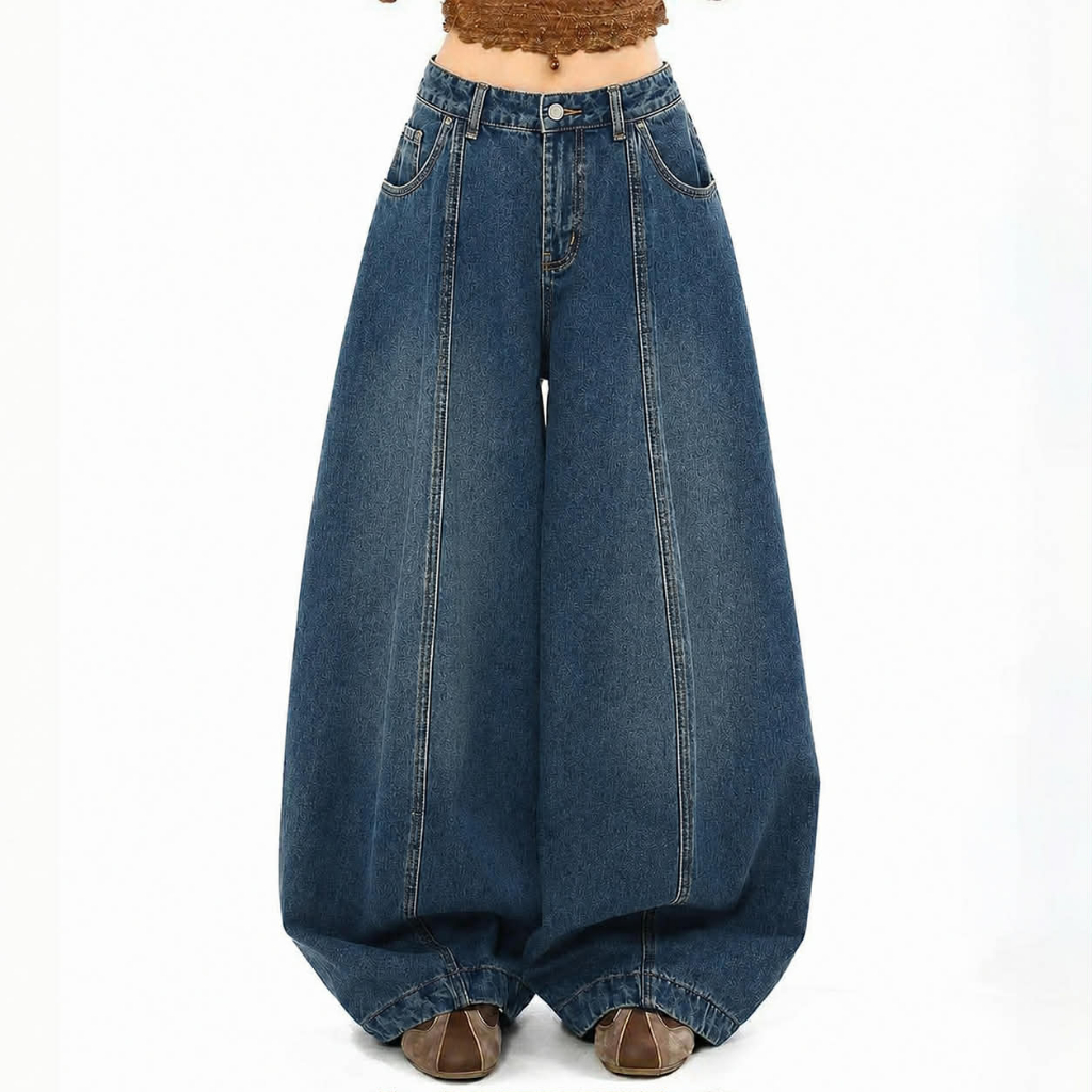 JINJEANS-7052 (XS-6XL) กางเกงยีนส์ทรงหลวม ขากว้างมาก ขาใหญ่สะโพกใหญ่ ใส่สบาย baggy barrel บอลลูน เลือกความยาวได้