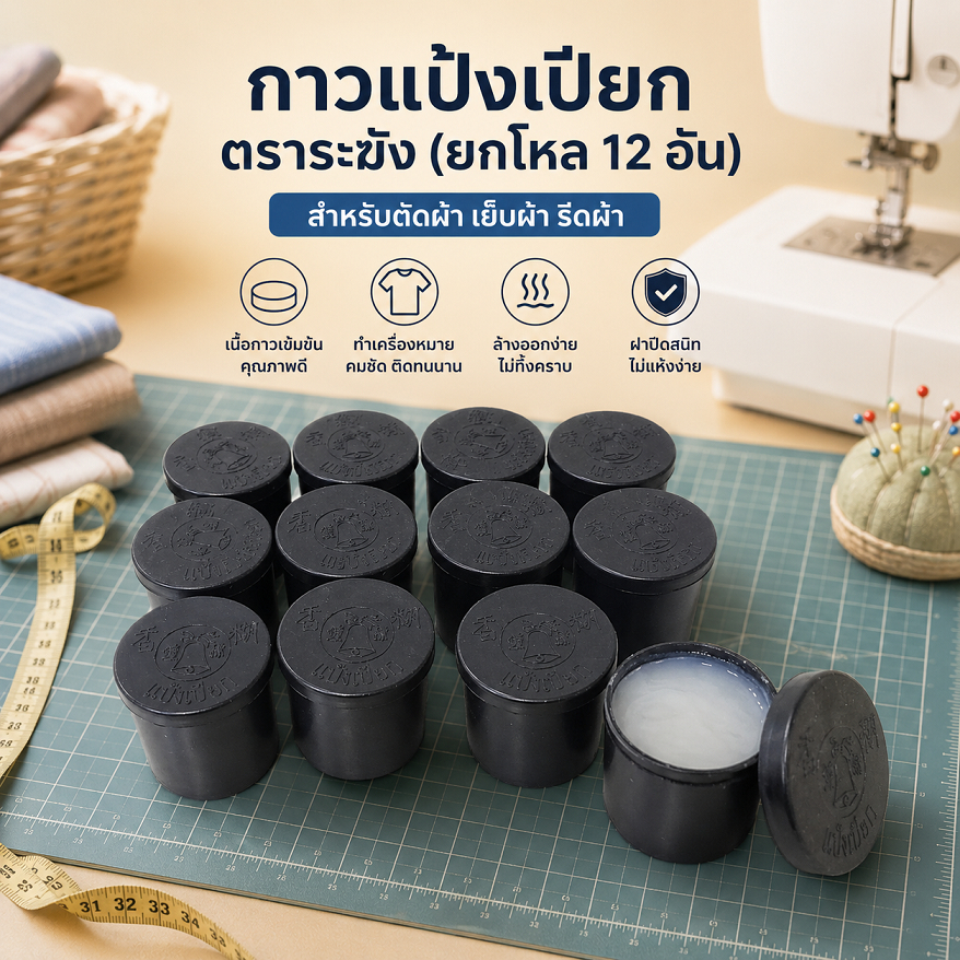 แป้งเปียก กาวแป้งเปียก กาวแป้งเปียกกระปุก ตราระฆัง 12 กระป๋อง