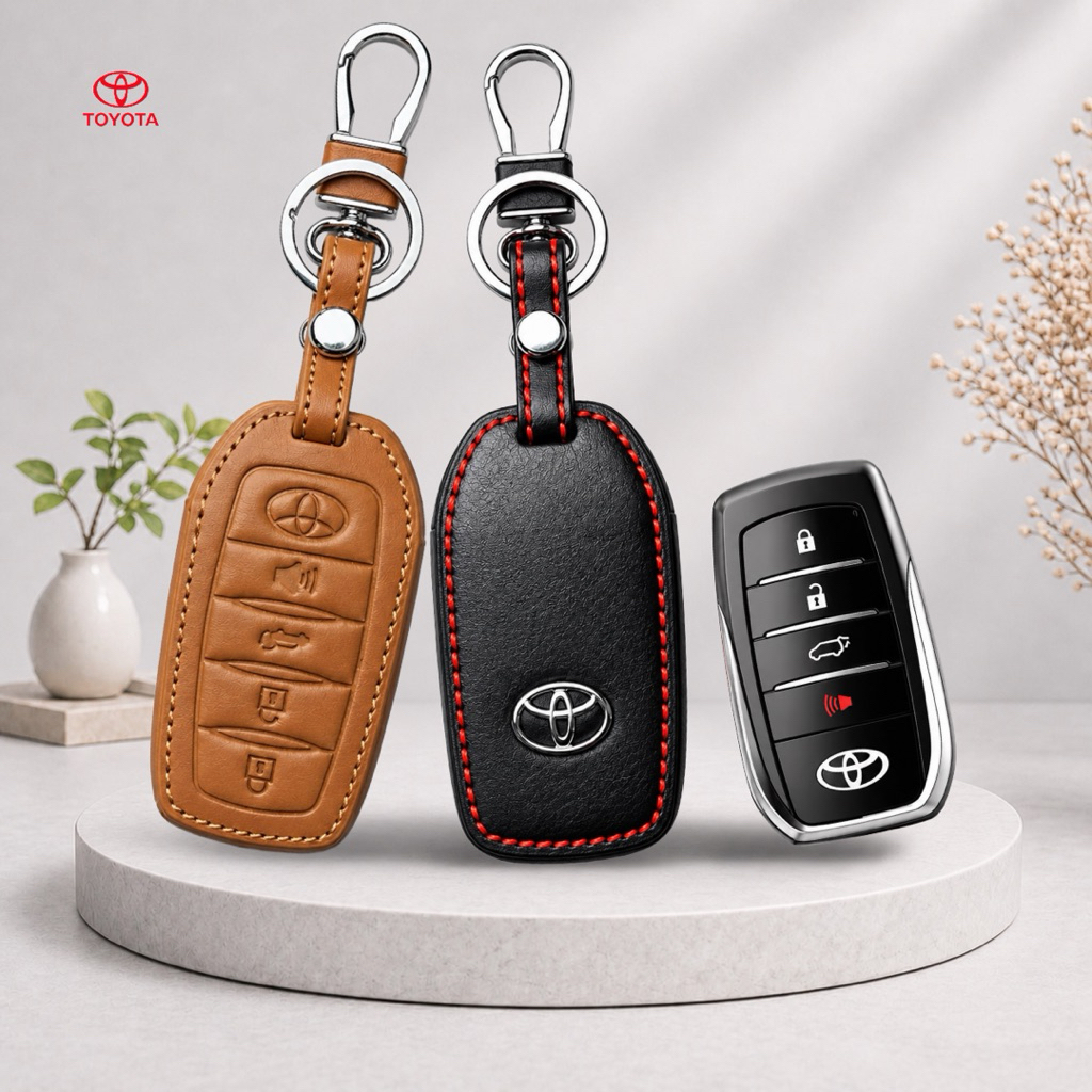 ซองหนังแท้ ใส่กุญแจรีโมทรถยนต์ Toyota Fortuner TRD‎,Camry Hybrid,Legender 2015-26 รุ่นหนังนิ่ม 4 ปุ่ม