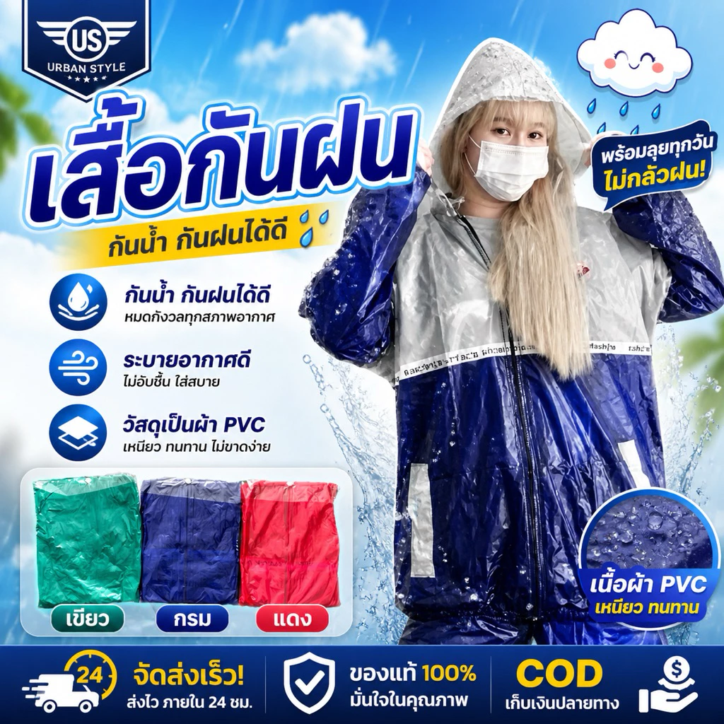 เสื้อกันฝน ชุดเสื้อกางเกงตรามังกร 666