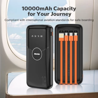 MEEGOO พาวเวอร์แบงค์ 10000mAh มีสายในตัว 3 เสียง + ช่อง USB ใช้ชาร์จพร้อมกัน 4 เครื่อง หน้าจอแสดงพลังงาน พกพาได้บิน