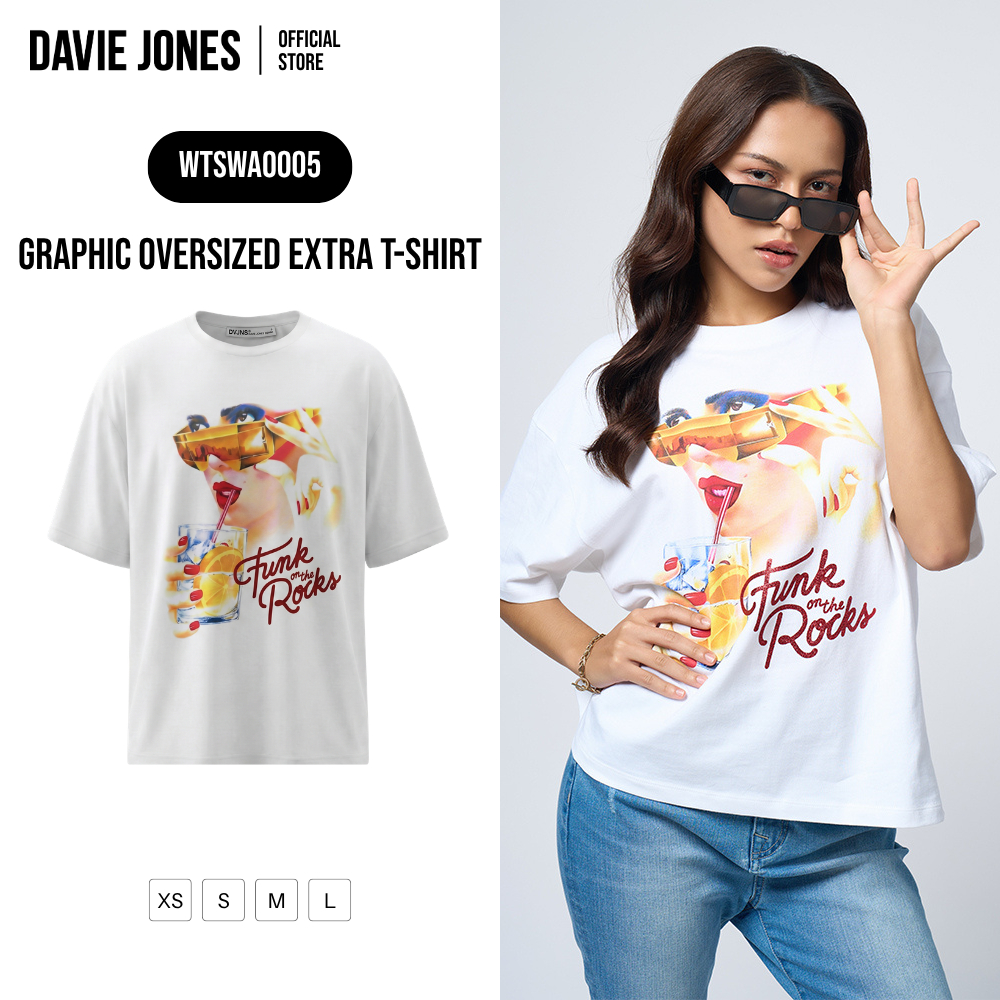DAVIE JONES WOMEN [BE FEARLESS] เสื้อยืดผู้หญิง Graphic Oversized Extra T-Shirt สีขาว WA0005