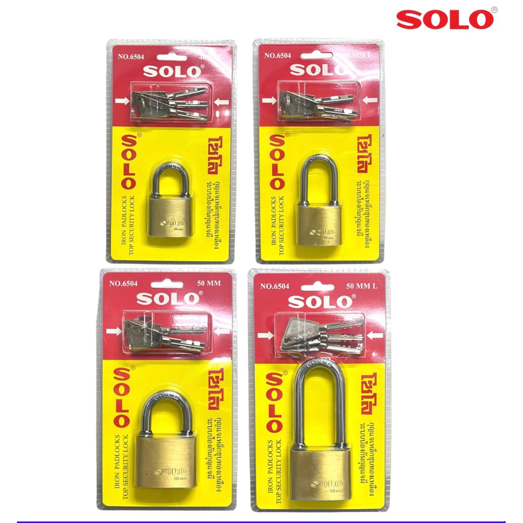 กุญแจโซโล SOLO 6504 เหล็กชุบทองเหลือง ระบบลูกปืน มียางรองกันน้ำ2ข้าง