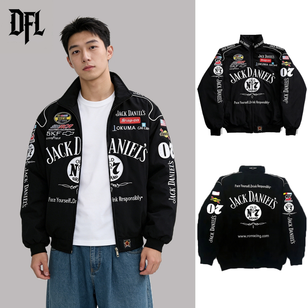 [พร้อมส่ง] F1 เสื้อแจ็กเก็ตรถแข่งผู้ชายแขนยาวกันลม วินเทจ สไตล์มอไซค์ ปักลาย (ไม่ใช่สกรีน) แบบมีซิป