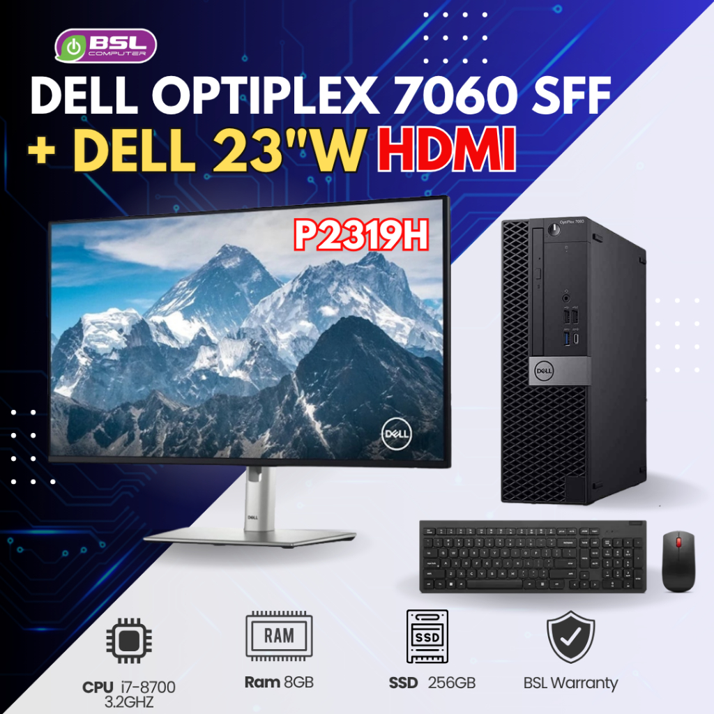เซ็ตคอมพร้อมใช้งาน Dell OptiPlex 7060 SFF มาพร้อม Core i7 และจอ Dell 23 คอมมือสอง Used Computer