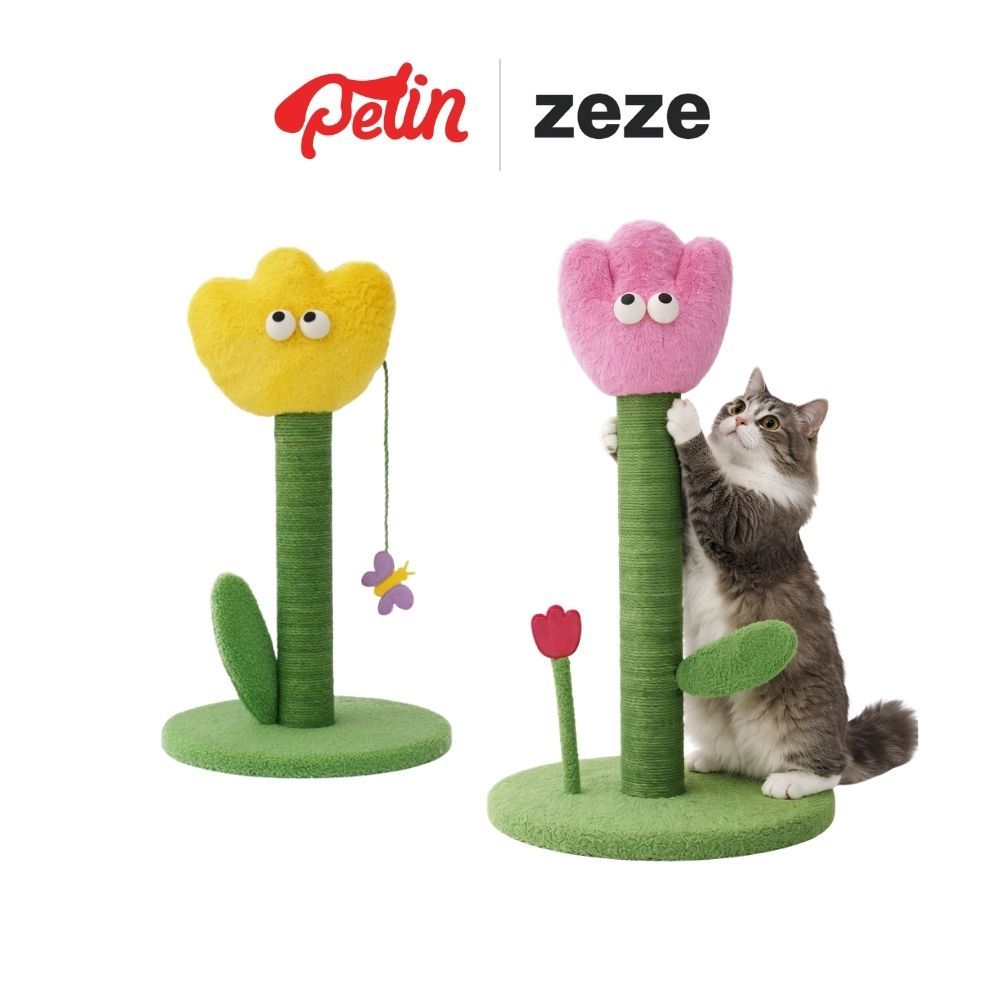 Zeze เสาลับเล็บแมว ดอกทิวลิป ที่ลับเล็บตั้งพื้น วัสดุปอ ฝนเล็บ