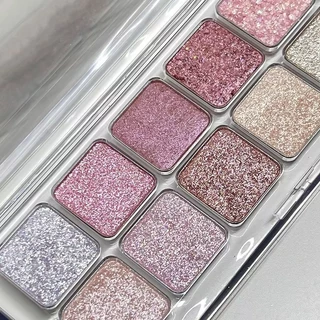 Glitter eyeshadow，Highlights，พาเลทอายแชโดว์ 12 สี/กลิตเตอร์/ประกายวิบวับ/สีชมพู/ราคาไม่แพง，กันน้ำ