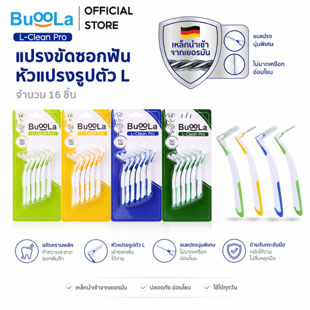 Buoola แปรงขัดซอกฟัน หัวตัวแอล (L) ตัวช่วยทำความสะอาดช่องปากเหนือระดับ