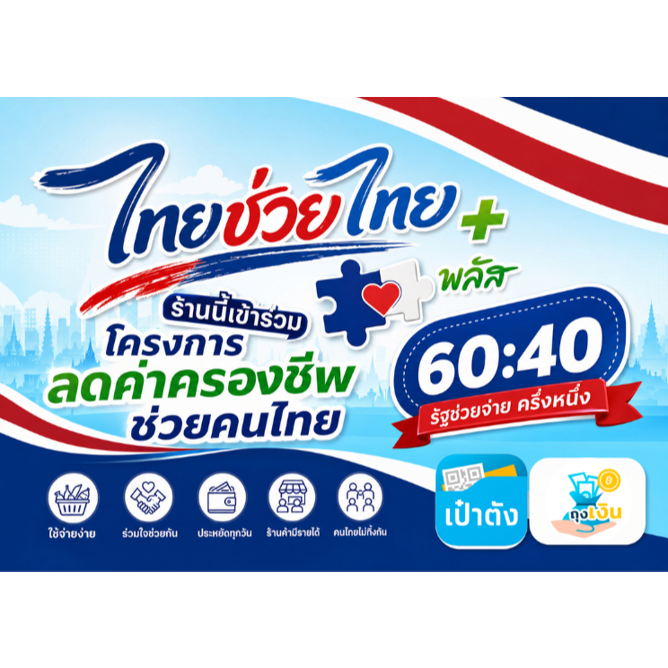 ป้ายเคลือบแข็ง โครงการ ไทยช่วยไทยพลัส คนละครึ่งพลัส ขนาด A4 A