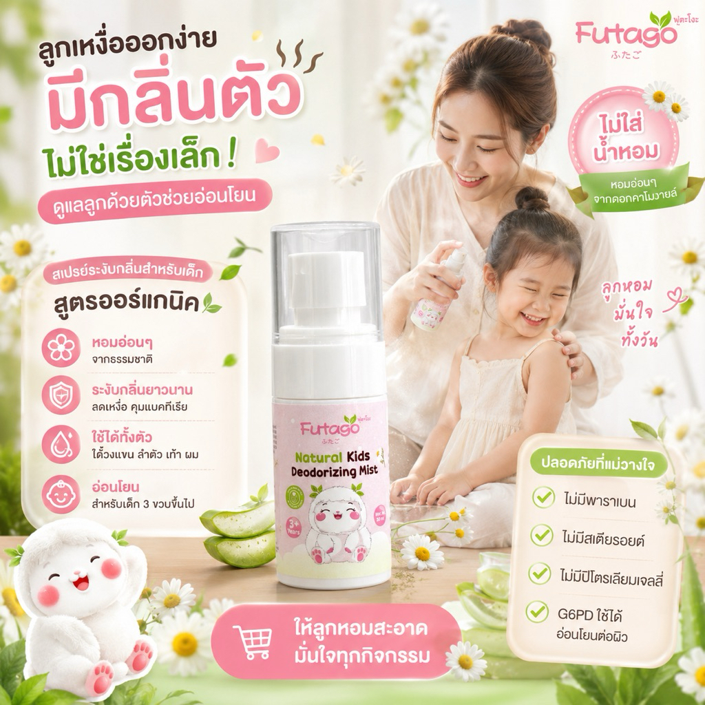 สเปรย์ระงับกลิ่นสำหรับเด็ก ฟุตะโงะ สารสกัดจากธรรมชาติ