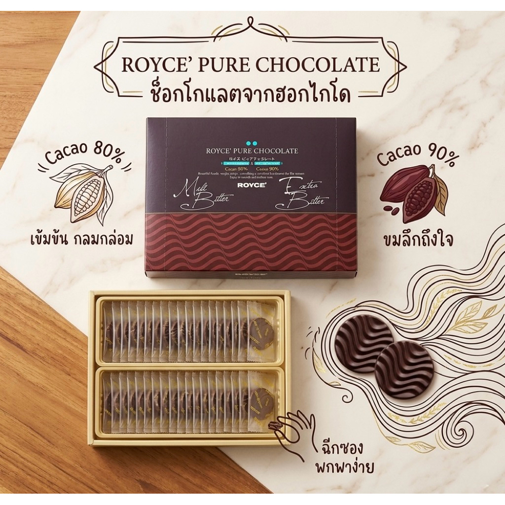 Royce​ Pure Chocolate Mild Bitter & Extra Bitter กล่องละ40ชิ้น