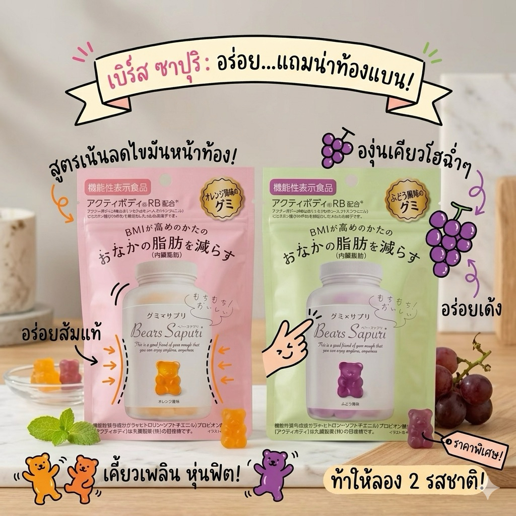 พร้อมส่งในไทย Bears Sapuri เยลลี่รูปหมีสำหรับผู้ที่มีค่า BMI สูง