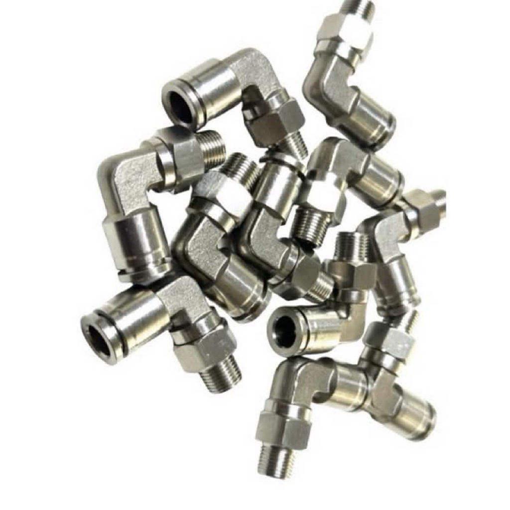 หัวฟิตติ้งสแตนเลส (PL8-01) ข้อต่อลม งอ90 เกลียวนอก1/8“ สาย 8 มม.