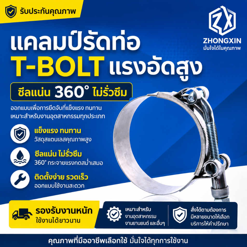 เข็มขัดสแตนเลส รัดท่อยาง (stainless T-Bolt) สำหรับท่อยางเทอร์โบ (ท่อยางเท่านั้น) ขนาด 2 / 2.5 / 3 / 3.5 นิ้ว สินค้าในไทย