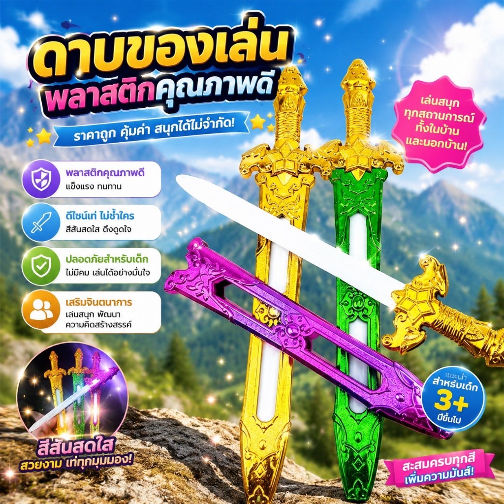🗡️ ดาบของเล่น: ดาบเทพ (ดาบทอง) ขนาด 38 ซม.คละสีคละลาย พร้อมส่ง！