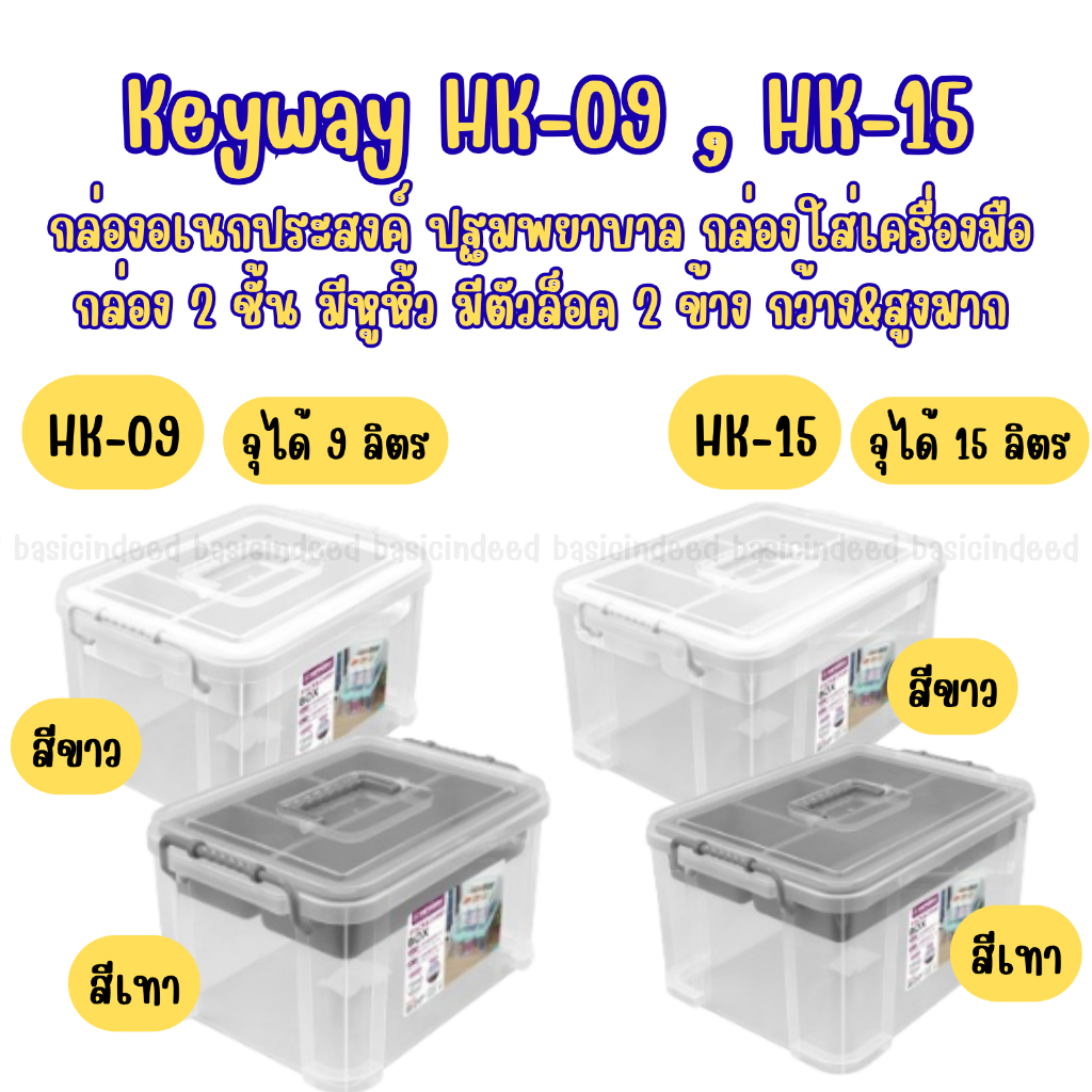 Keyway กล่องเครื่องมือ กล่องปฐมพยาบาล ใส่ยา มีฝาปิดและหูหิ้ว มีถาดแบ่งช่องใส่ของด้านบน