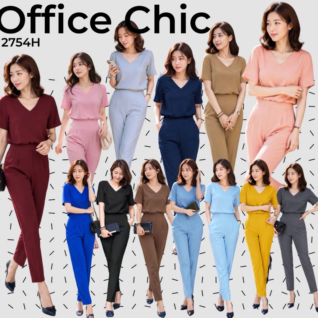 Set 2ชิ้น เสื้อคอวีแขนสั้น +กางเกงขายาว TT2754