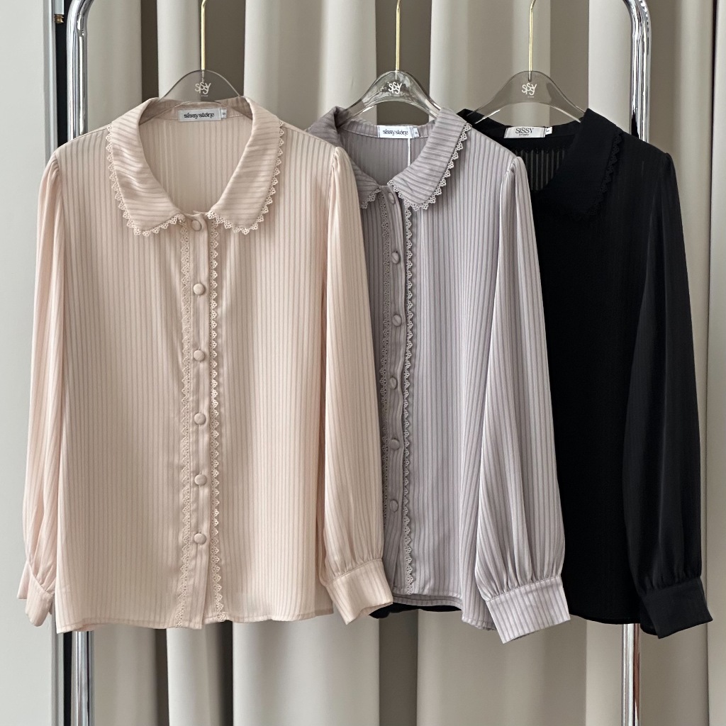 SISSY : เสื้อเชิ้ตคอบัวแขนยาว (S-3XL) ผ้าริ้ว กระดุมหน้า ใช้งานได้จริง ผ้านุ่มลื่น ใส่เย็นสบายผิว