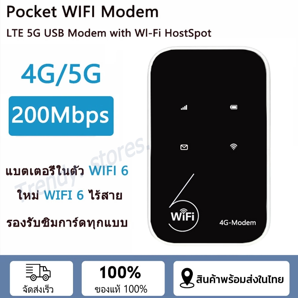 รุ่นใหม่ Pocket WiFi6 ใส่ซิม Wireless 3000mAh 4G Router SIM AIS True NT เราเตอร์ใส่ซิม 5G เราเตอร์ W