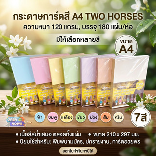 [ส่งด่วน]กระดาษ การ์ดสี TWO HORSES ขนาด A4 หนา 120 แกรม บรรจุ 180 แผ่น ใช้ได้กับเครื่องพิมพ์ทุกชนิด