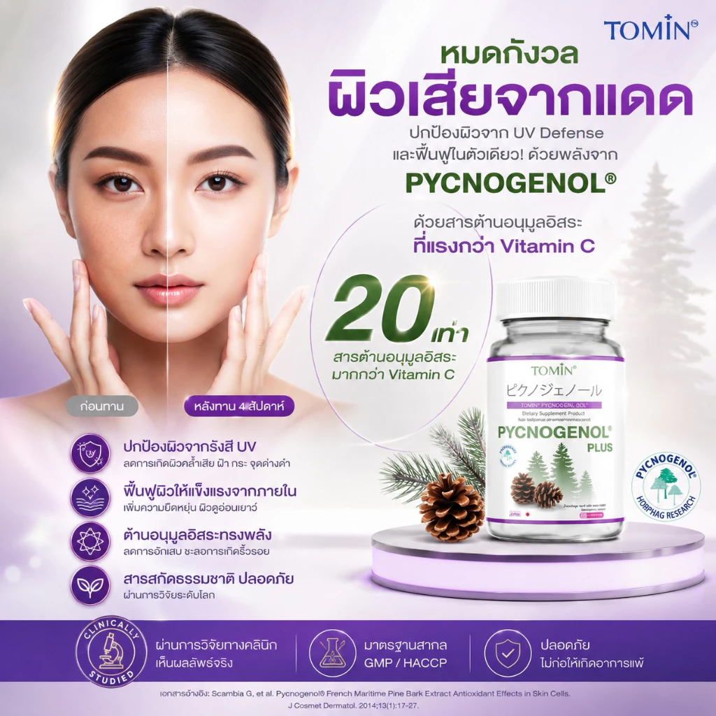 TOMIN™ พิกโนจีนอล พลัส วิตามินผิว ลดริ้วรอย ผิวกระจ่างใส เสริมคอลลาเจน thumbnail 4