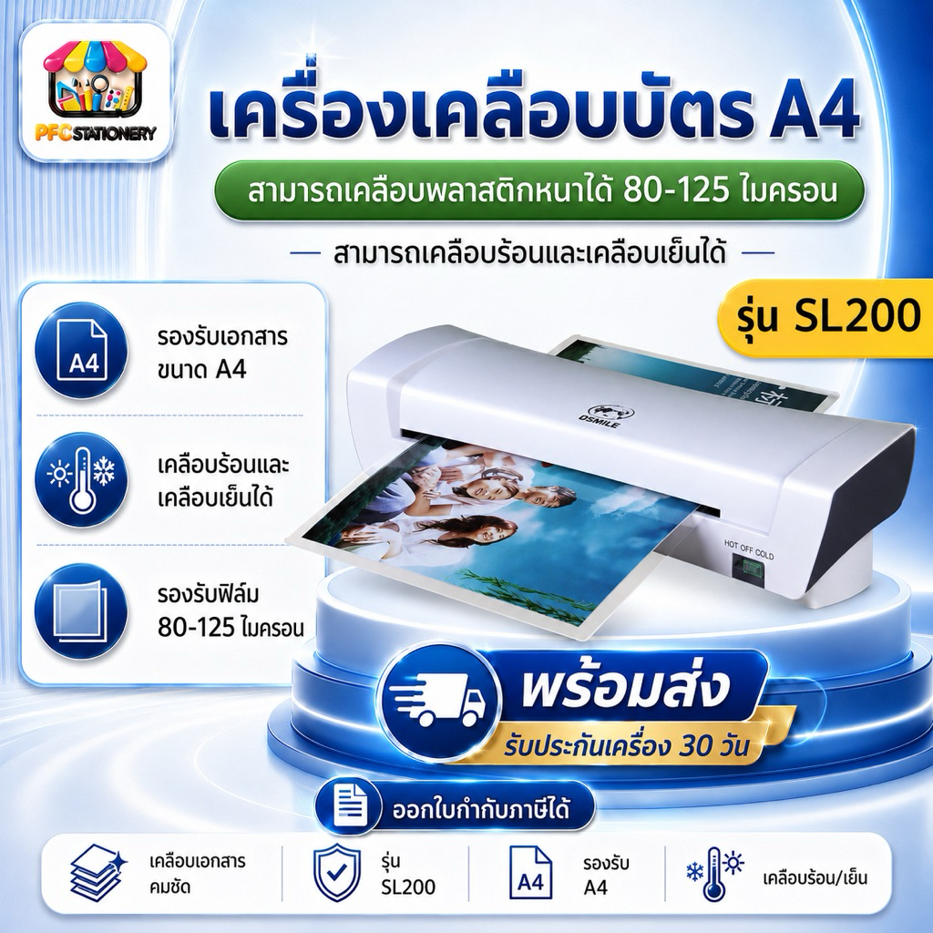 [ส่งทันที]เครื่องเคลือบบัตร รุ่น SL200 เคลือบบัตร A4เคลือบร้อนและเคลือบเย็นได้ รับประกันเครื่อง30วัน