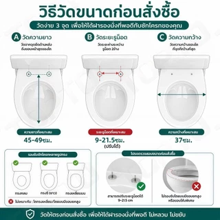 H105-ฝารองนั่งชักโครกทรง V-Shape ฝาชักโครก Soft Close เปิด-ปิดนุ่มนวล ไร้เสียงกระแทก วัสดุ PP หนาพิเศษ (อุปกรณ์ครบชุด)