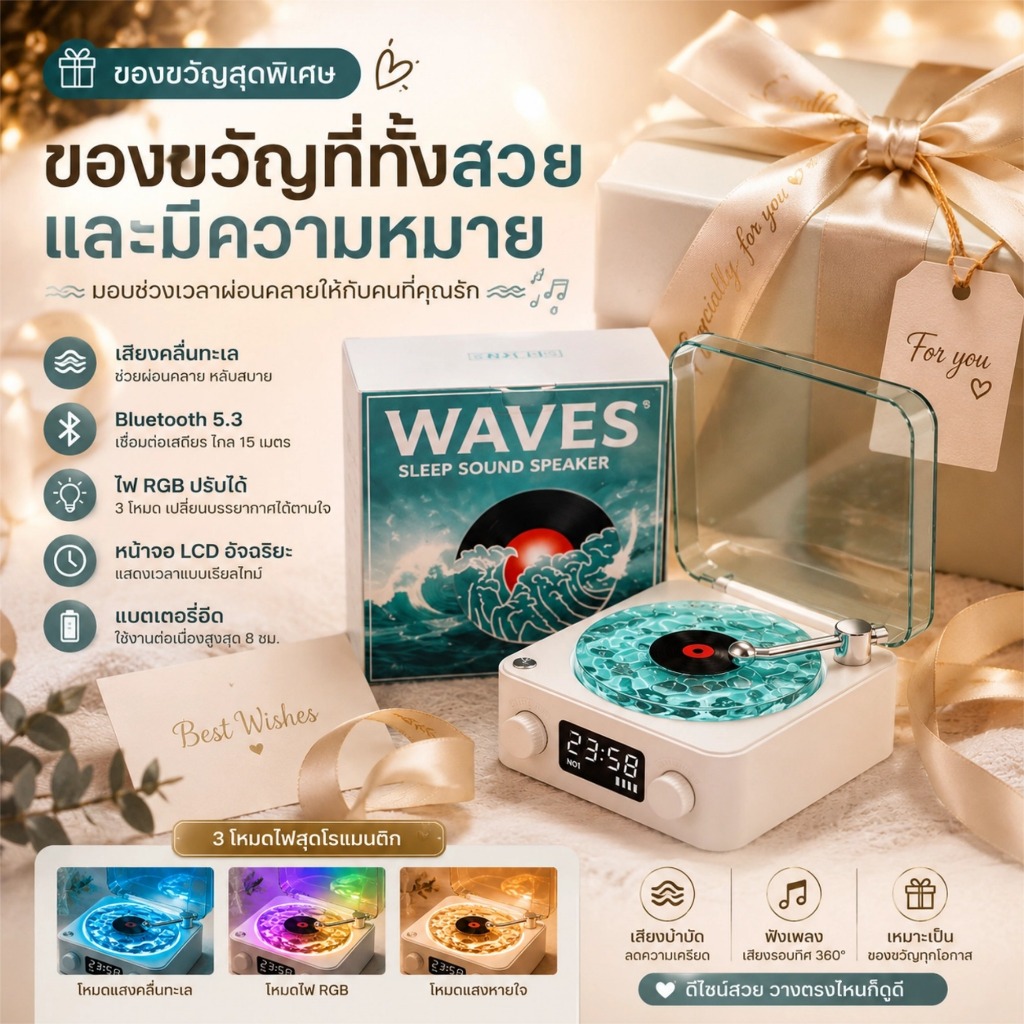 ⚡️มีของพร้อมส่ง⚡️ของขวัญสุดพิเศษ ลำโพง Bluetooth ไฟ RGB เสียงทะเล ดีไซน์วินเทจ ของขวัญวันเกิด คนรัก เพื่อน