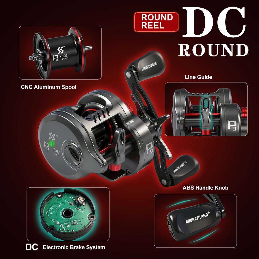 Sougayilang รอกตกปลา P9-DC ระบบเบรกอิเล็กทรอนิกส์ DC อัตราทด 7.2:1 ป้องกันสายติด