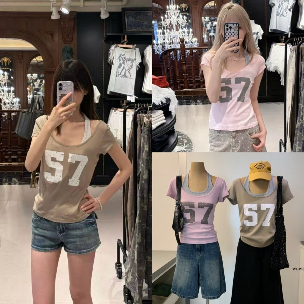 Set2pcs เสื้อแขนสั้นคอยู+เสื้อคล้องคอรุ่น 9624 TAG WG.WE 🇰🇷
