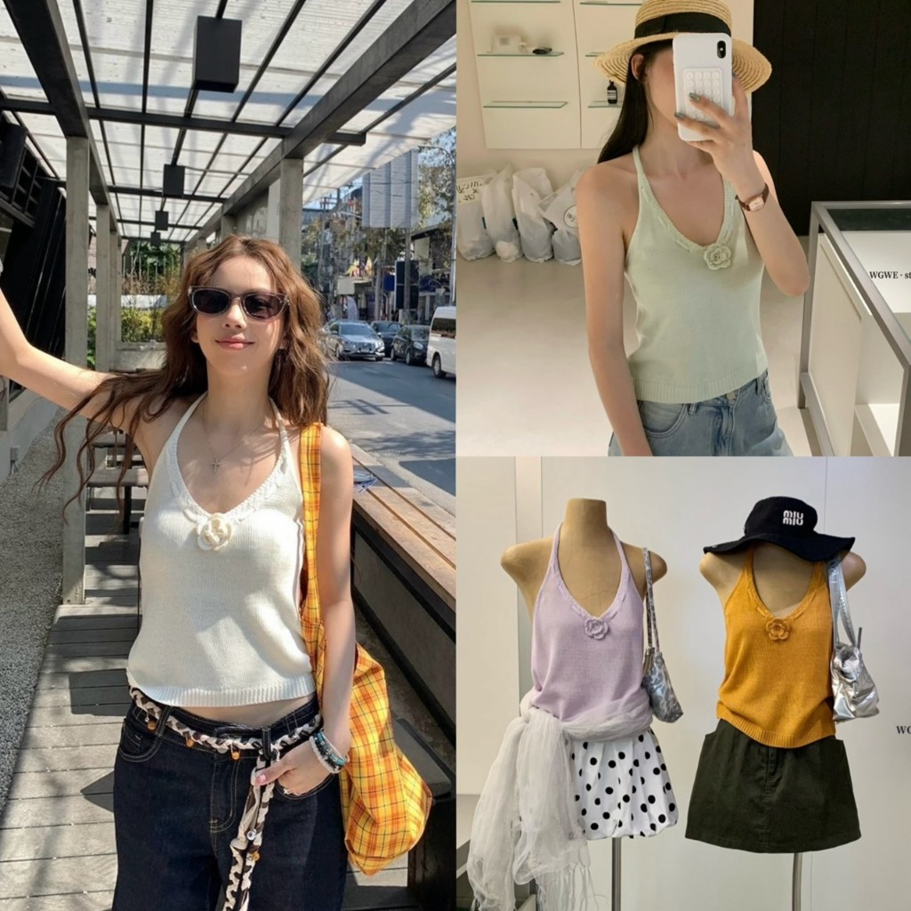 เสื้อคล้องคออกแต่งดอกนูนรุ่น 9716 TAG WG.WE 🇰🇷