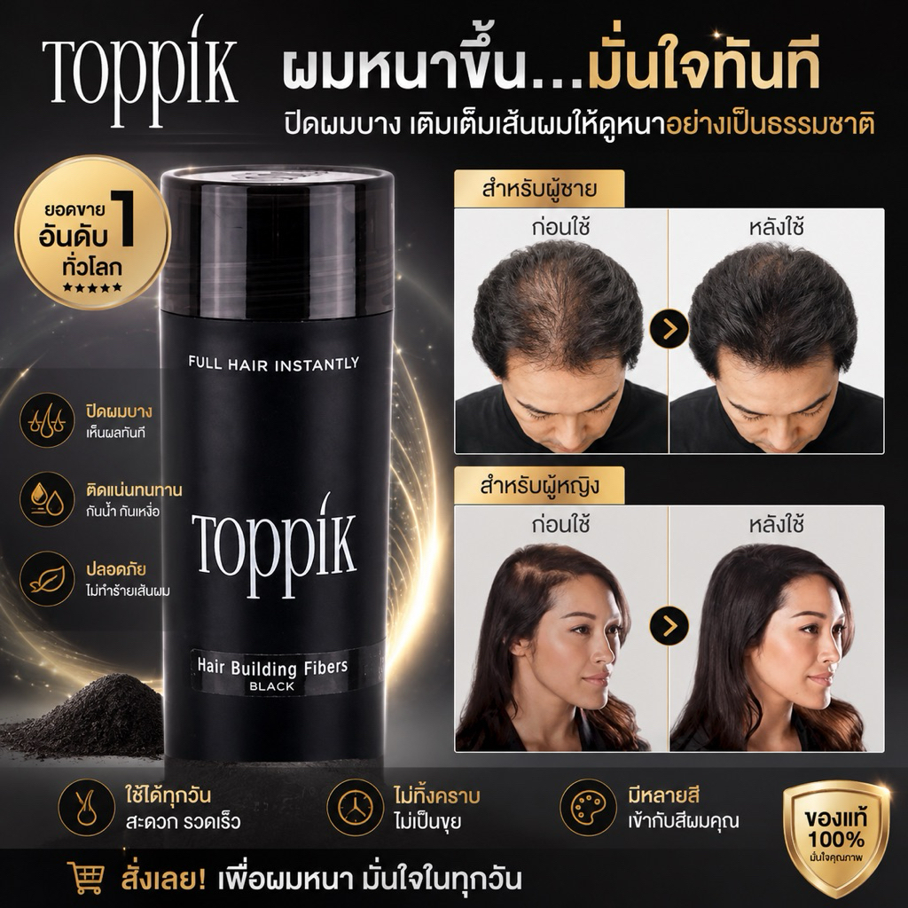 Toppik Hair Building Fibers ปิดผมบาง เพิ่มความมั่นใจ เส้นผมดูหนาธรรมชาติ ผงไฟเบอร์เพิ่มผมหนา ปิดผมบาง หัวล้าน ผมบาง